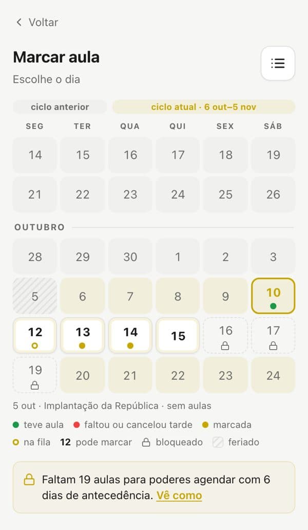 «Pick a day» calendar with booked, available and locked days
