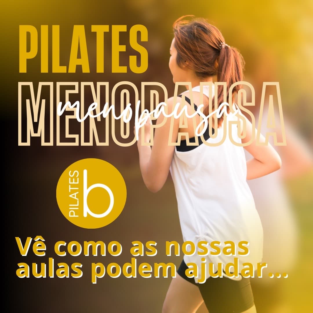 Capa do post «Pilates e menopausa»: mulher a correr ao ar livre ao pôr do sol, com o logótipo do Breath