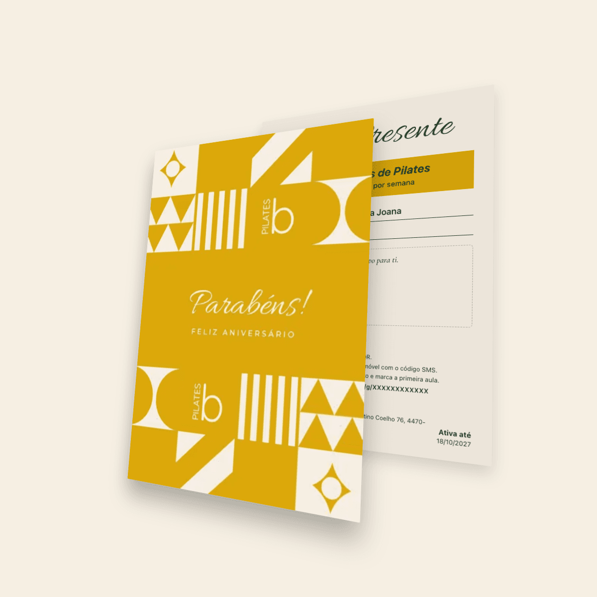 Breath Pilates Gift Voucher card, printed, with the cover in front and the voucher behind