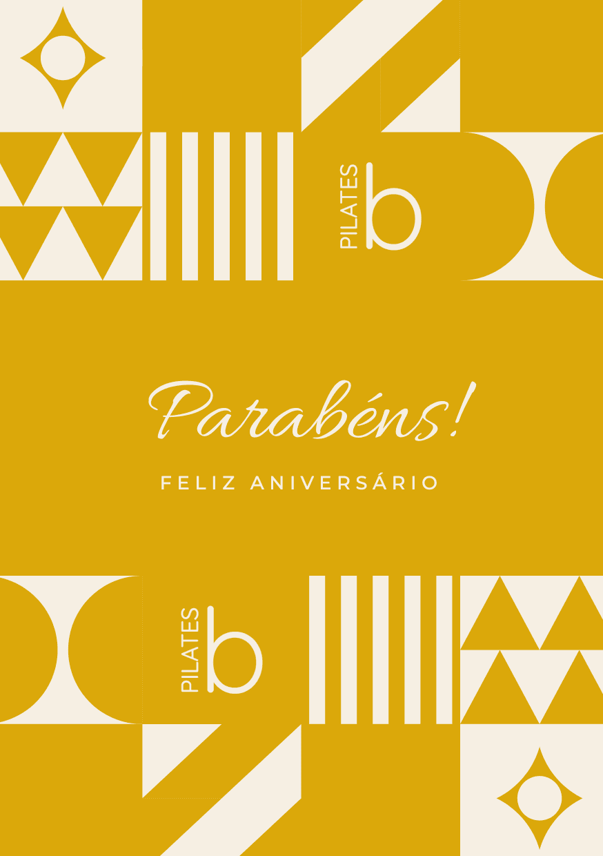Capa do cartão de aniversário: «Parabéns! Feliz aniversário» sobre fundo dourado